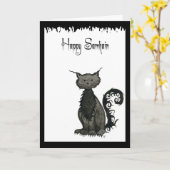 Carte de voeux de chat de Samhain (Fleur jaune)