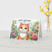 Carte de vœux de chat et de fleurs de petite-fille (Fleur jaune)