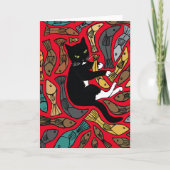 Carte de voeux de chat et de poisson inhabituelle (Devant)