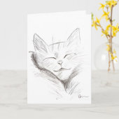 Carte de vœux de chat mignon endormi (Fleur jaune)