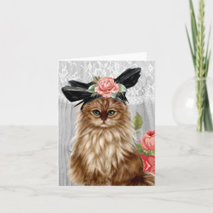 Carte de vœux de chat victorien habillé en chapeau