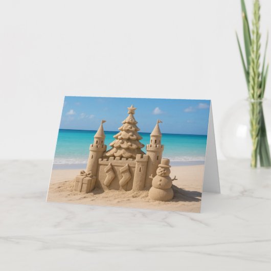 Carte de vœux de château de sable de Noël (Devant)