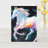 Carte de voeux de cheval BLANC (Fleur jaune)