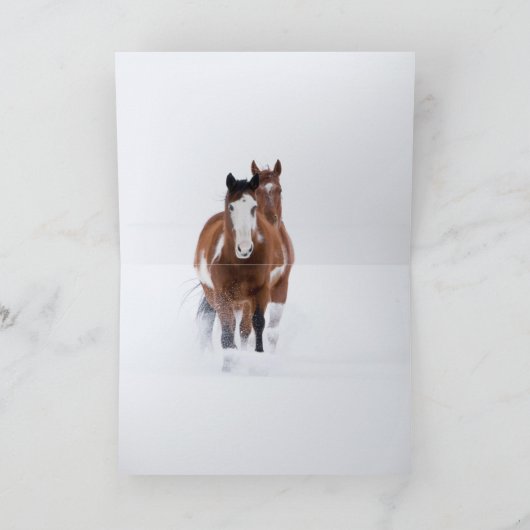 Carte de vœux de cheval de Mars enneigé II (Intérieur)
