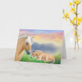 Carte de voeux de chevaux de fjord au repos (Fleur jaune)