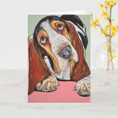 Carte de voeux de chien de chasse de basset-hound (Fleur jaune)