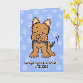 Carte de voeux de chien de dessin mignonne Yorkie (Fleur jaune)