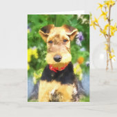 Carte de voeux de chiot d'Airedale Terrier (Fleur jaune)