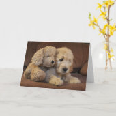 Carte de voeux de chiot de Goldendoodle (Fleur jaune)