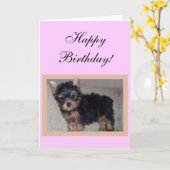 Carte de voeux de chiot de Yorkie de joyeux (Fleur jaune)