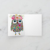 Carte de voeux de Chouette Florale de Couronne ros (Intérieur)