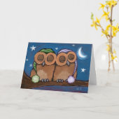 Carte de voeux de Chouettes endormies (Fleur jaune)