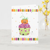 Carte de voeux de Citrouille Cupcake d'Halloween (Fleur jaune)