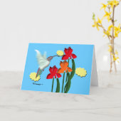 Carte de voeux de colibri et d'iris (Fleur jaune)