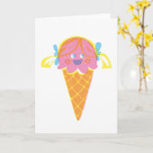 Carte de voeux de crème glacée de fille de fraise (Fleur jaune)