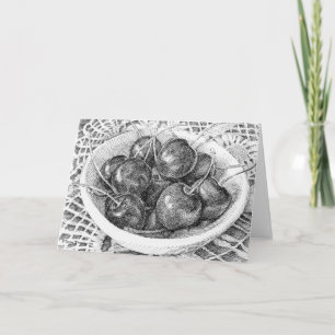 Carte de voeux de dessin de stylo Bowl of Cherries