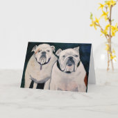 Carte de voeux de deux bouledogues (Fleur jaune)