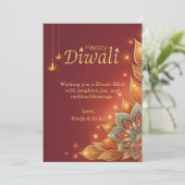 Carte de vœux de Diwali avec fleurs rouges et doré (Debout devant)