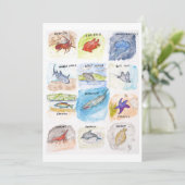 Carte de vœux de douze créatures marines (Debout devant)