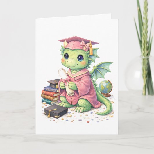 Carte de vœux de dragon de remise de diplôme rose  (Devant)