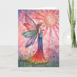 Carte de vœux de fée soleil et arc-en-ciel
