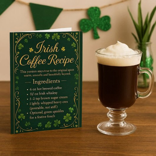 Carte de vœux de fête avec recette de café irlanda