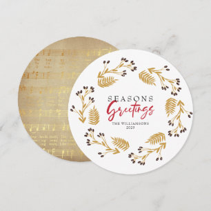 Carte de vœux de fêtes avec couronne florale dorée