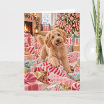 Carte de vœux de fêtes de Golden Doodle au poivre