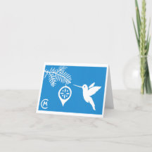 Carte de vœux de fêtes Hummingbird en bleu