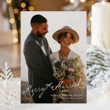 Carte de vœux de fêtes joyeuse et mariée avec phot