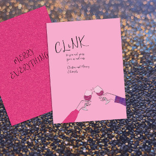Carte de vœux de fêtes – « Tchin » Verre à vin Acc