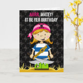 Carte de voeux de fille pirate (Fleur jaune)