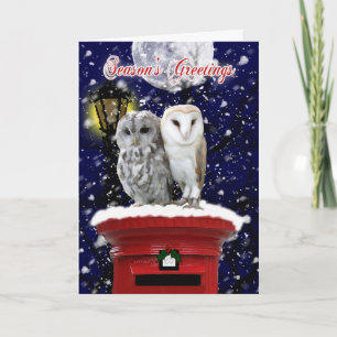 Carte de vœux de fin d'année avec hibou d'hiver