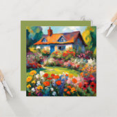 Carte de vœux de fleurs de jardin de maison de cam (Devant/Arrière en situation)