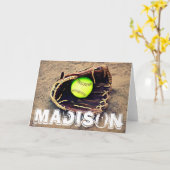 Carte de voeux de gant de softball personnalisée (Fleur jaune)