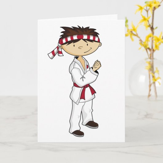 Carte de voeux de garçon de karaté (Fleur jaune)