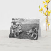Carte de vœux de garçon et son chien (Fleur jaune)