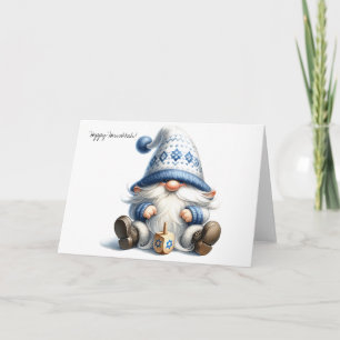 Carte de vœux de Hanukkah avec un gnome juif et un
