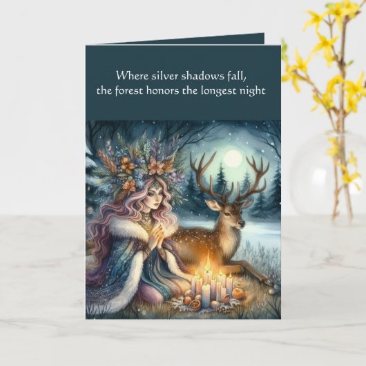 Carte de voeux de la déesse et du cerf solstice d' (Fleur jaune)