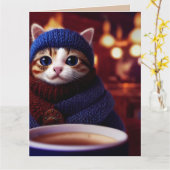 CARTE DE VŒUX DE LA FÊTE DES PÈRES CHAT ET CAFE MI (Fleur jaune)