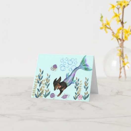 Carte de voeux de la queue de sirène de natation D (Fleur jaune)