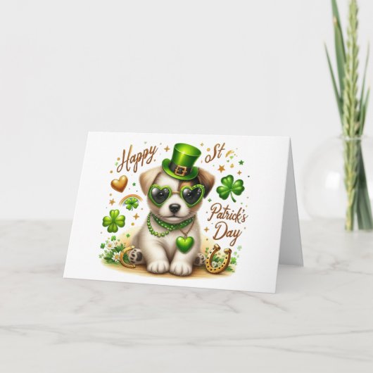Carte de vœux de la Saint-Patrick avec un chiot mi (Devant)