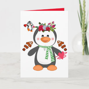 Carte de vœux de la Saint-Valentin Pingouin