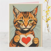 Carte de vœux de la Saint-Valentin pour chat tigré (Fleur jaune)