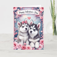Carte de vœux de la Saint-Valentin pour chiots hus