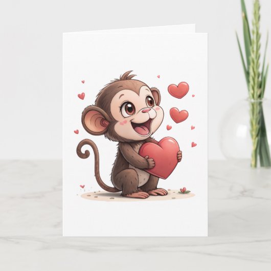 Carte de vœux de la Saint-Valentin Singe Cœurs Rou (Devant)