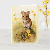 Carte de voeux de la souris mignonne manquante (Fleur jaune)