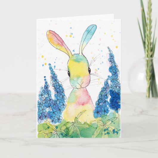 Carte de voeux de lapin de delphinium d'art de (Devant)