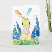 Carte de voeux de lapin de delphinium d'art de
