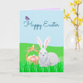 Carte de vœux de lapin de Pâques et panier d'œufs (Fleur jaune)